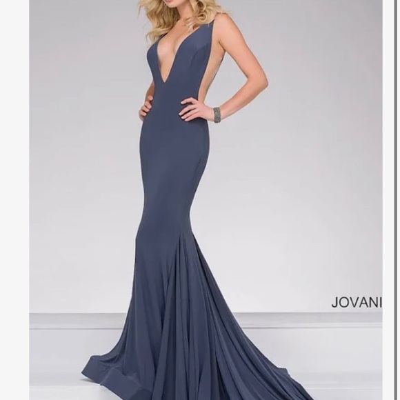 jovani v neck with train dress - Picture 1 of 12